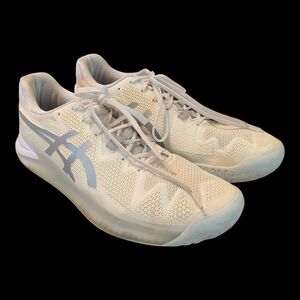 Asics Gel Resolution 8 Cream Silver White Tennis Pickleball Sneakers Men's 13